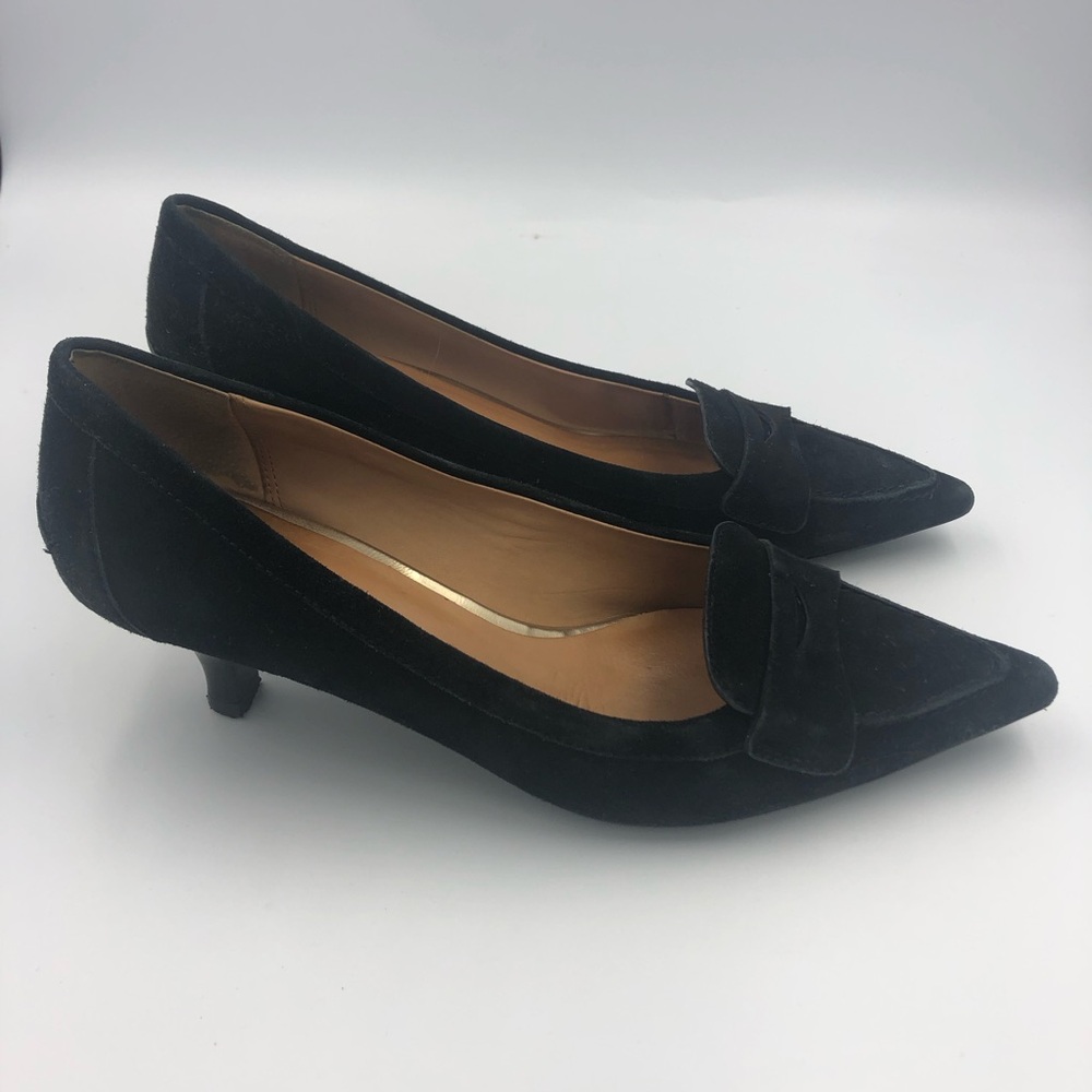 Coach Winnie black suede kitten pump shoes, size 8.5, ~2 inch heel